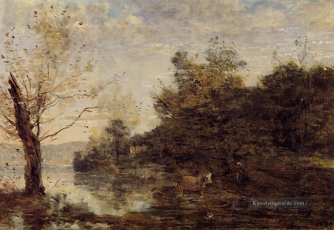 Cowherd durch das Wasser plein air Romantik Jean Baptiste Camille Corot Ölgemälde